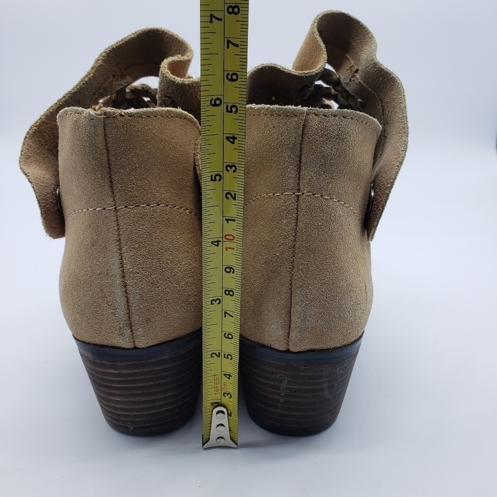 Plume by FarylRobin women US 9 DORAN tan suede ankle booties side snap woven - Picture 10 of 15